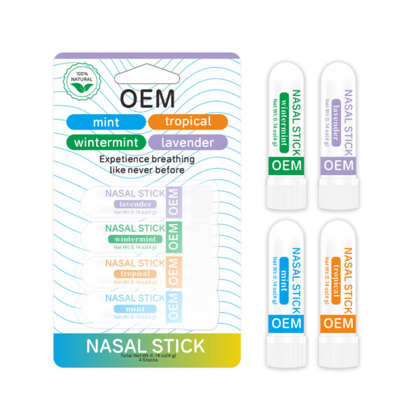 4 Packs Private Label Natural Daily Relaxation Nasal Inhale Stick Portable Essential Oil Nasal Stick for Breathing Easy