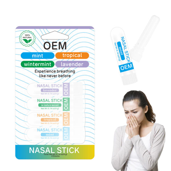 4 Packs Private Label Natural Daily Relaxation Nasal Inhale Stick Portable Essential Oil Nasal Stick for Breathing Easy