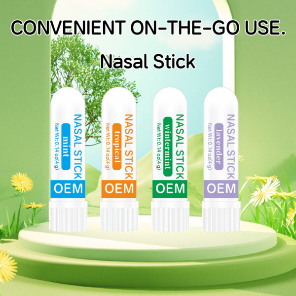 4 Packs Private Label Natural Daily Relaxation Nasal Inhale Stick Portable Essential Oil Nasal Stick for Breathing Easy