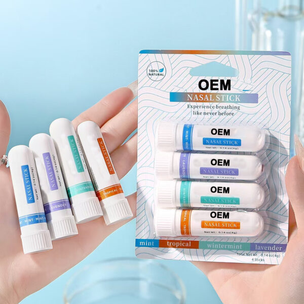 4 Packs Private Label Natural Daily Relaxation Nasal Inhale Stick Portable Essential Oil Nasal Stick for Breathing Easy