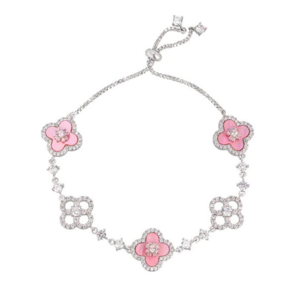 Adjustable Pink Shell Pearl Clover Bracelet for Women High Quality Hollow Zirconia Flower Fashion Charm Bracelets