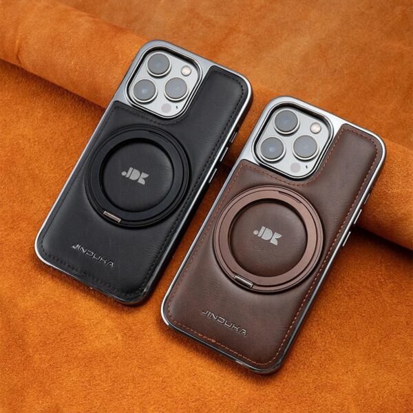 Authentic Leather Tactile Feel Applicable to 16promax Phone Case Magnetic Rotating Bracket Iphone15pro