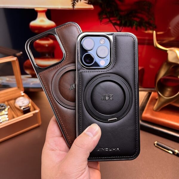 Authentic Leather Tactile Feel Applicable to 16promax Phone Case Magnetic Rotating Bracket Iphone15pro