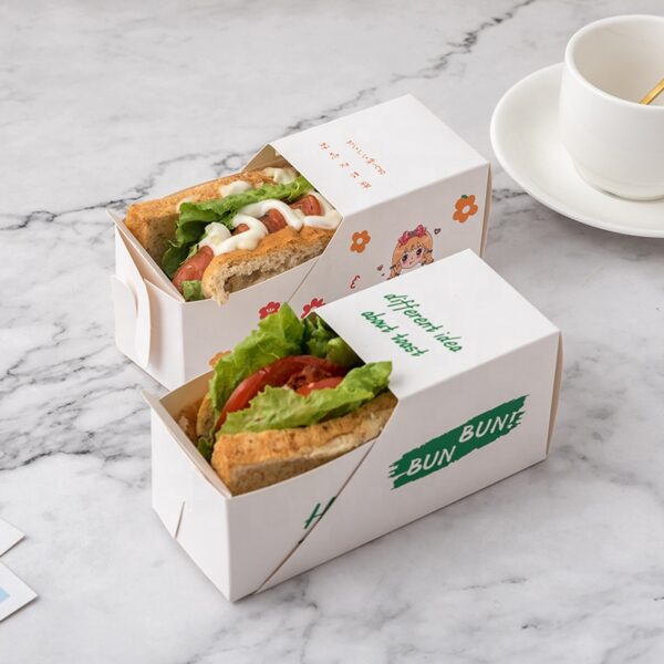 Catering Commercial Sandwich Toast Boxes Customize Food Paper Sandwich Packaging Box