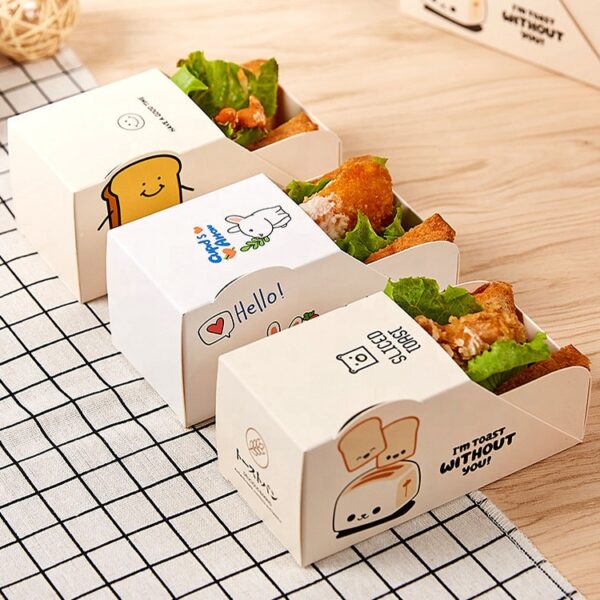 Catering Commercial Sandwich Toast Boxes Customize Food Paper Sandwich Packaging Box
