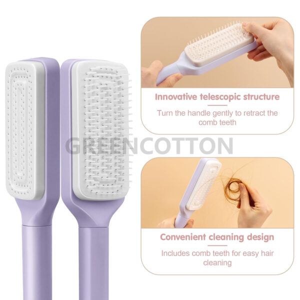 Custom Logo Self Cleaning Hair Brush for Women 3D Air Cushion Massage Anti-Static One-click Rotating Telescopic Cleaning Comb