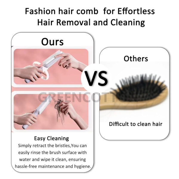 Custom Logo Self Cleaning Hair Brush for Women 3D Air Cushion Massage Anti-Static One-click Rotating Telescopic Cleaning Comb