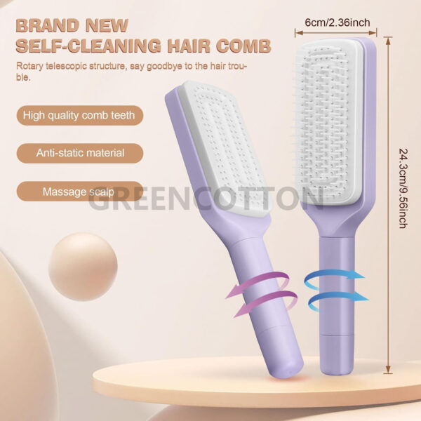 Custom Logo Self Cleaning Hair Brush for Women 3D Air Cushion Massage Anti-Static One-click Rotating Telescopic Cleaning Comb