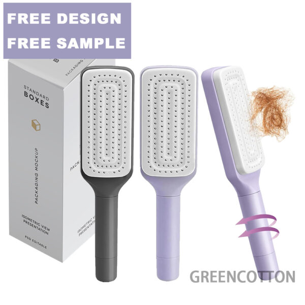 Custom Logo Self Cleaning Hair Brush for Women 3D Air Cushion Massage Anti-Static One-click Rotating Telescopic Cleaning Comb