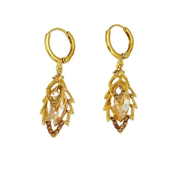 French Purple Double-layer Zircon Leaf Ear Buckle Medium Long Sparkling Diamond Earrings