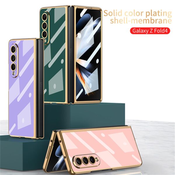 GKK Electroplated Glass Mobile Phone Cases for Samsung Galaxy Z Fold 4/3/2 Pure Color ultra Thin Cases