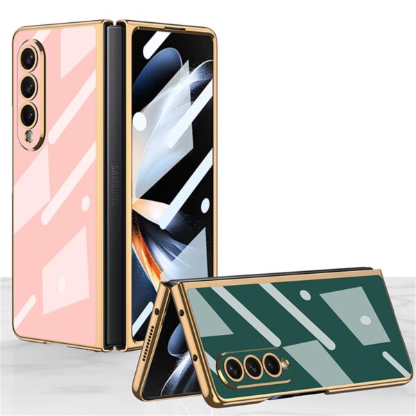 GKK Electroplated Glass Mobile Phone Cases for Samsung Galaxy Z Fold 4/3/2 Pure Color ultra Thin Cases