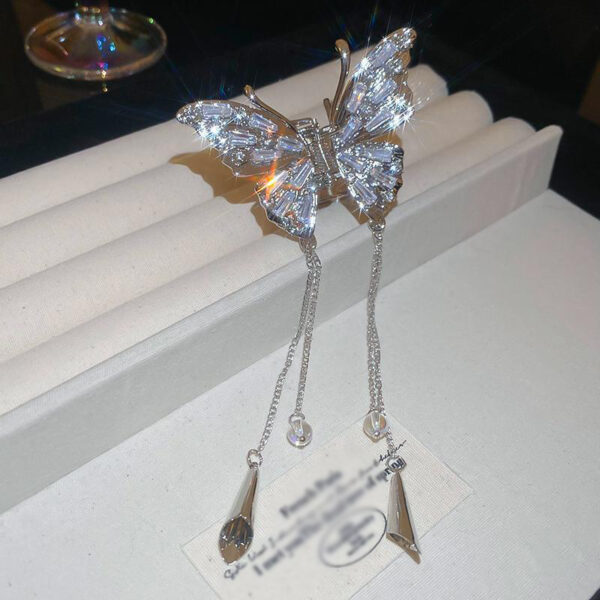 Gorgeous Alloy butterfly Tassel Rhinestone Hair Claw, High-end Elegant Claw Style Hair Clip, Women's Hair Accessories