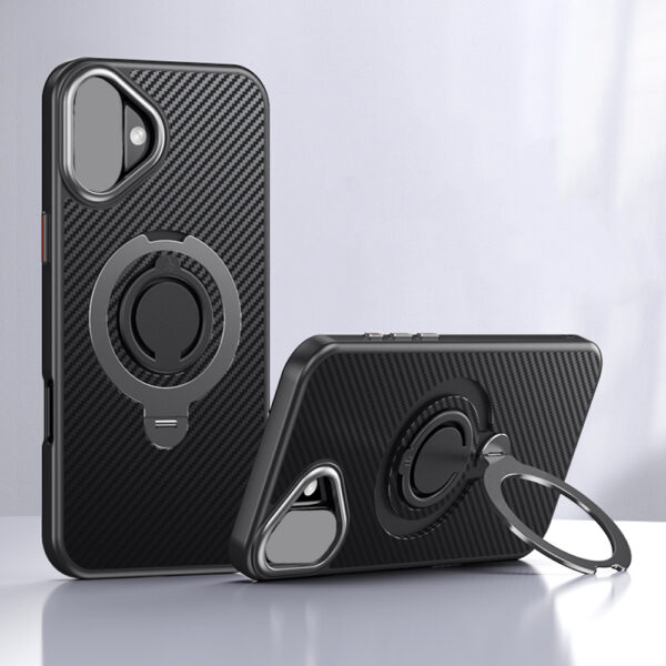 GSCASE Shockproof Carbon Fiber Silicone Single Ring Magnetic Bracket Phone case for iPhone 16 Pro Max 15 Plus for huawei P70 Pro