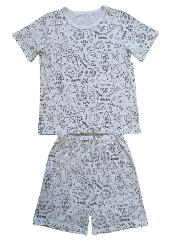Hot Selling Kids Summer 95% Cotton 5% Spandex Children Coloring Pajamas Set Short Sleeve Kids Coloring Pajamas with Marker