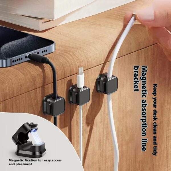 Magnetic Cable Clip Adjustable Cord Holder Under Desk Organizing Cable Management Wire Organizer Cable Holder for Wall and Table