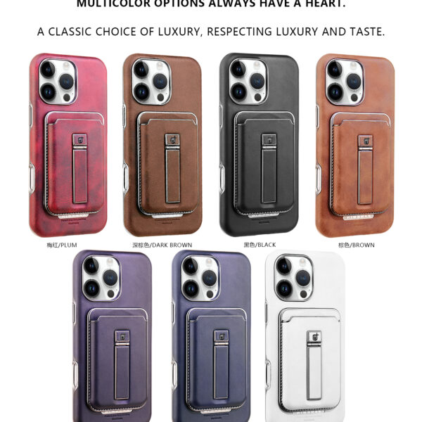 Matte Photoelectric Plated Magnetic Phone Case with Holder for iPhone 16 15 -11 Pro Max Phone Accessories with Magnetic Card Bag