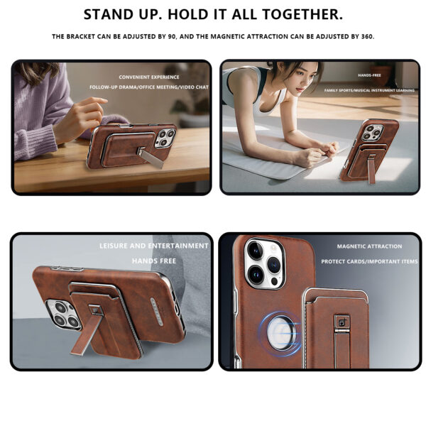 Matte Photoelectric Plated Magnetic Phone Case with Holder for iPhone 16 15 -11 Pro Max Phone Accessories with Magnetic Card Bag