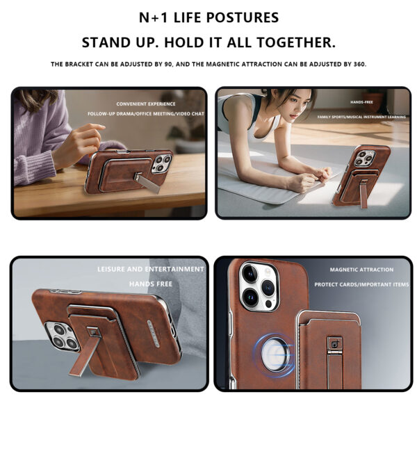 Matte Photoelectric Plated Magnetic Phone Case with Holder for iPhone 16 15 -11 Pro Max Phone Accessories with Magnetic Card Bag