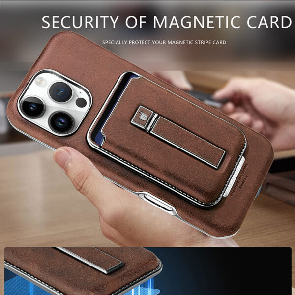 Matte Photoelectric Plated Magnetic Phone Case with Holder for iPhone 16 15 -11 Pro Max Phone Accessories with Magnetic Card Bag