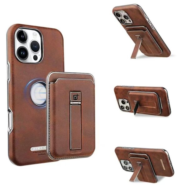 Matte Photoelectric Plated Magnetic Phone Case with Holder for iPhone 16 15 -11 Pro Max Phone Accessories with Magnetic Card Bag
