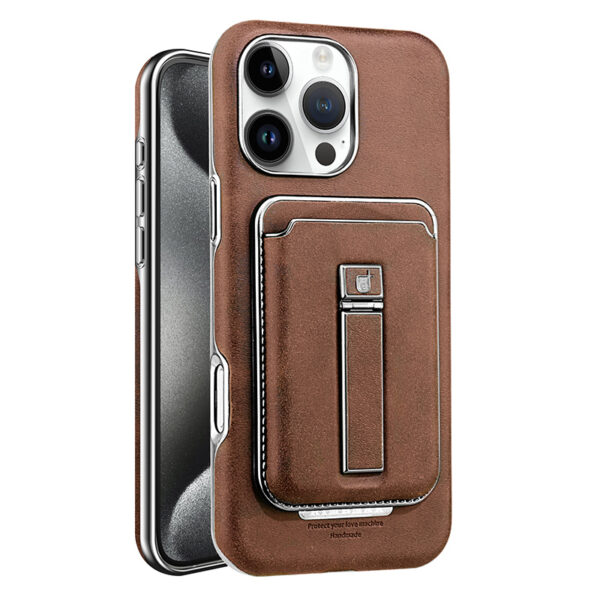 Matte Photoelectric Plated Magnetic Phone Case with Holder for iPhone 16 15 -11 Pro Max Phone Accessories with Magnetic Card Bag