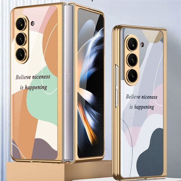 Morandi Creative Wind Electroplated Hard Shell Tempered Glass Protective Cover Samsung ZFold5 Folding Screen Mobile Phone Cases