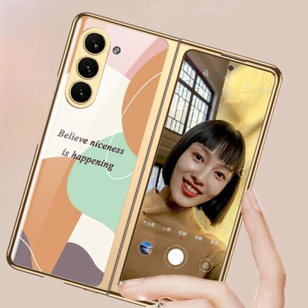 Morandi Creative Wind Electroplated Hard Shell Tempered Glass Protective Cover Samsung ZFold5 Folding Screen Mobile Phone Cases