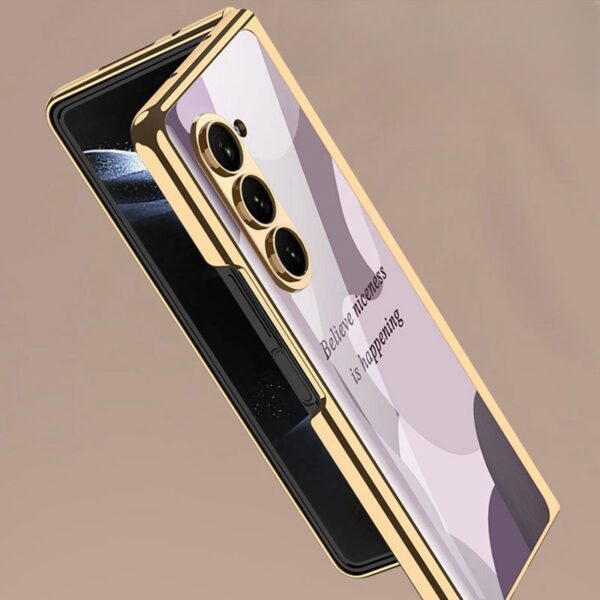 Morandi Creative Wind Electroplated Hard Shell Tempered Glass Protective Cover Samsung ZFold5 Folding Screen Mobile Phone Cases