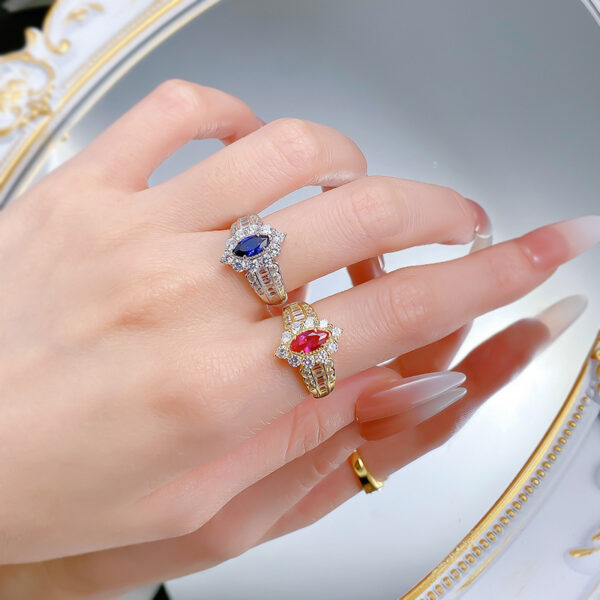 New S925 Silver 6 * 12mm Horse Eye High Carbon Diamond Cross border Wind Ring Ins Personalized Wedding Jewelry