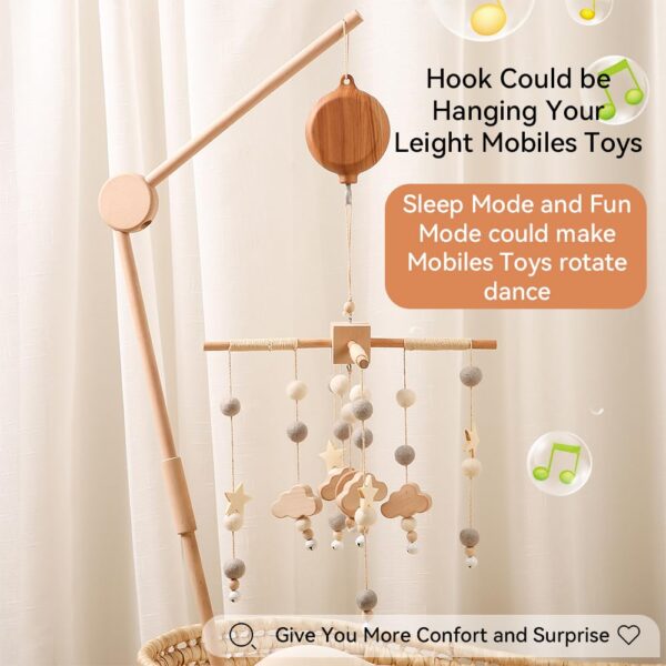 Nordic Unique Products Rotating Hook Baby Decor Wooden Babymobile Cot Mobile Music Box With 35 Tunes Volume Adjustable