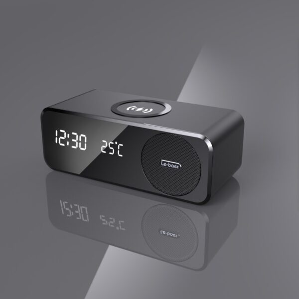 OEM ODM 4 in 1 BT 5.1 Mini Wood Speaker Super Bass Portable Wireless Charger Lamp Speaker with Alarm Clock