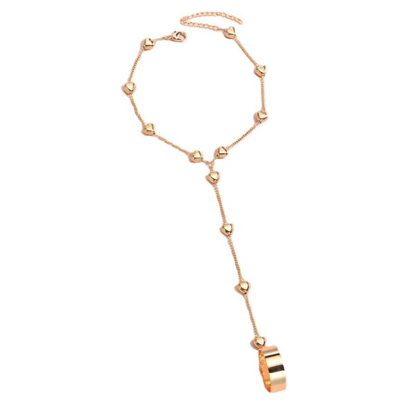 Pulsera Con Anillo Heart Pendant Chain Bracelet Link Connected Gold Wide Finger Ring Bracelets Women Link Hand Jewelry Bracelet