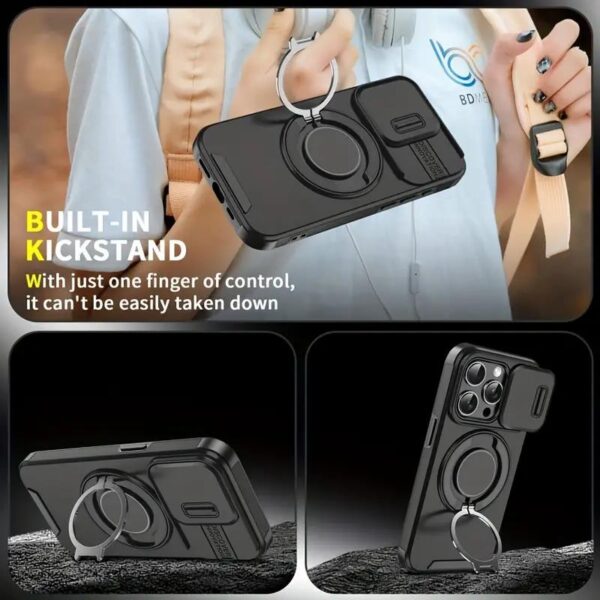 Sliding Camera Phone case for iphone 15 14 13 12 Pro Max 360 Rotating Ring Bracket Holder Pc Cover for iphone 16 Pro Max Cases
