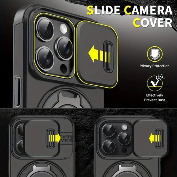 Sliding Camera Phone case for iphone 15 14 13 12 Pro Max 360 Rotating Ring Bracket Holder Pc Cover for iphone 16 Pro Max Cases