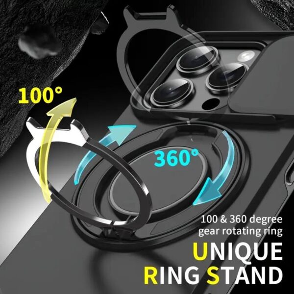 Sliding Camera Phone case for iphone 15 14 13 12 Pro Max 360 Rotating Ring Bracket Holder Pc Cover for iphone 16 Pro Max Cases