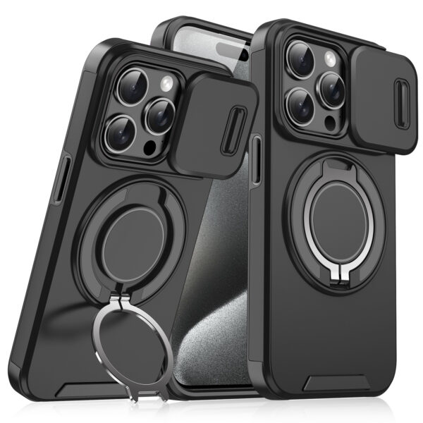 Sliding Camera Phone case for iphone 15 14 13 12 Pro Max 360 Rotating Ring Bracket Holder Pc Cover for iphone 16 Pro Max Cases