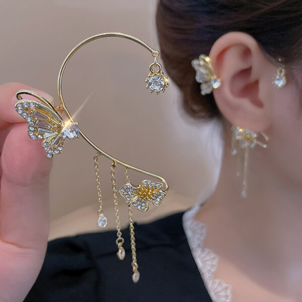 Sweet Hanging Earrings Ear Clip Zircon Earrings Hanging Crystal Butterfly Tassel Earrings Ear Bone Clip for Girls