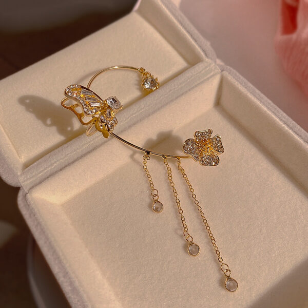 Sweet Hanging Earrings Ear Clip Zircon Earrings Hanging Crystal Butterfly Tassel Earrings Ear Bone Clip for Girls