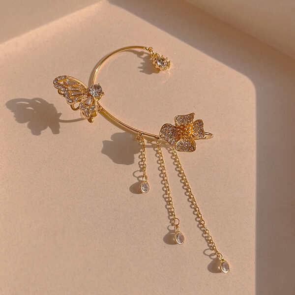 Sweet Hanging Earrings Ear Clip Zircon Earrings Hanging Crystal Butterfly Tassel Earrings Ear Bone Clip for Girls