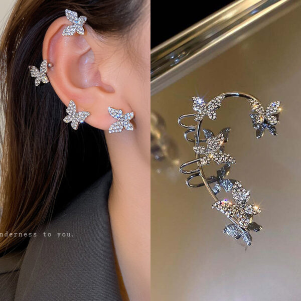 Sweet Hanging Earrings Ear Clip Zircon Earrings Hanging Crystal Butterfly Tassel Earrings Ear Bone Clip for Girls