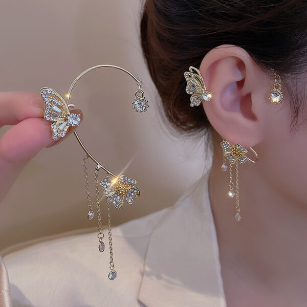Sweet Hanging Earrings Ear Clip Zircon Earrings Hanging Crystal Butterfly Tassel Earrings Ear Bone Clip for Girls