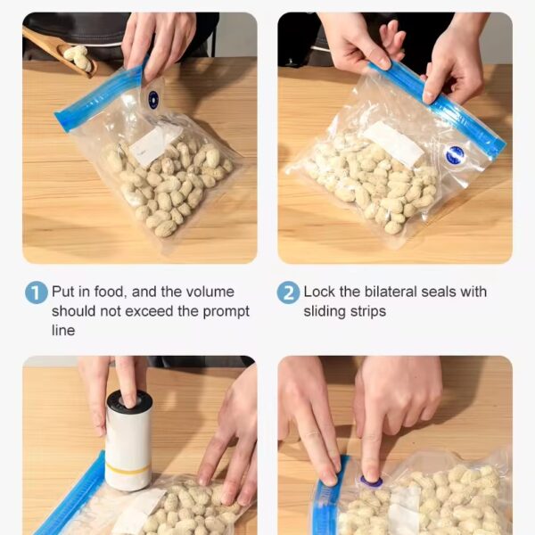 USB 5W Good Suction Logo Custom Handheld Electric Food Vacuum Sealer Machine Food Saver With 5 Vacuum Bags and Nozzle