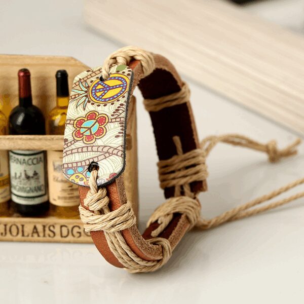 Vintage Profile Handcrafted Leather Stainless Steel Old Time Style Adjustable Leather Bracelet for Men Women