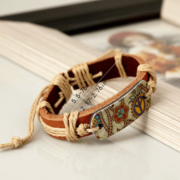 Vintage Profile Handcrafted Leather Stainless Steel Old Time Style Adjustable Leather Bracelet for Men Women