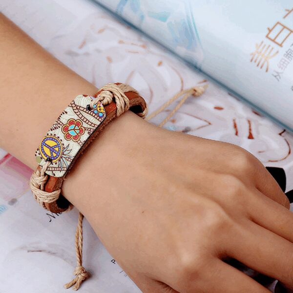 Vintage Profile Handcrafted Leather Stainless Steel Old Time Style Adjustable Leather Bracelet for Men Women