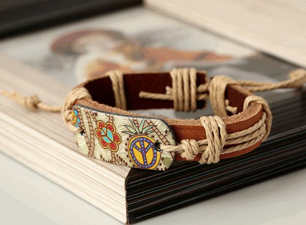Vintage Profile Handcrafted Leather Stainless Steel Old Time Style Adjustable Leather Bracelet for Men Women