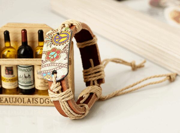 Vintage Profile Handcrafted Leather Stainless Steel Old Time Style Adjustable Leather Bracelet for Men Women