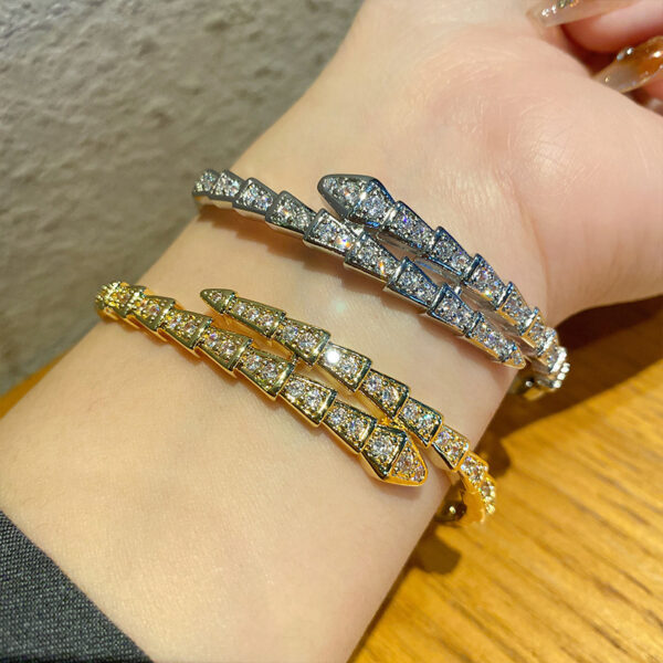 Waterproof 18k Gold Silver Plated Shiny Diamond Zircon Snake Bangle Copper Non Tarnish Fine Fashion Bracelets & Bangles Women