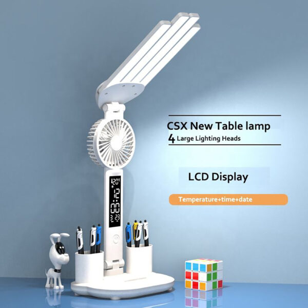 Wholesale 4 Heads Book Foldable Wireless Lampe De Led Cordless Battery Rechargeable Bedside Study Reading Clock Date Desk Lamp